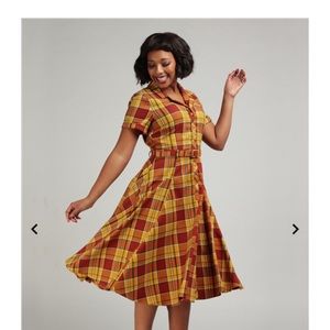 NWT Collectif Catarina Autumn Leaves Check Swing Dress UK18 US14